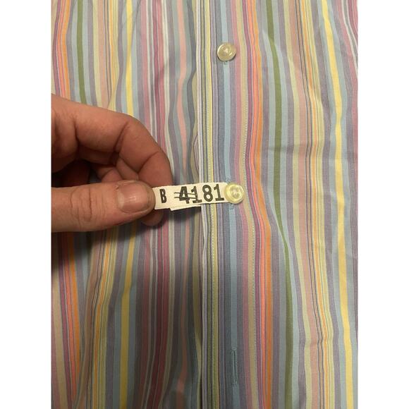 Lands End Men’s Dress Shirt Size L Multi Colored Stripes - Picture 2 of 7